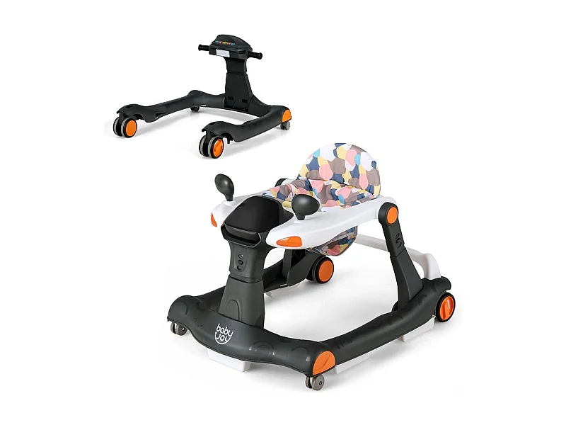 Trotteur Bébé Pliable 2 en 1 Hauteur et Vitesse Réglables Effet Sonore avec Lumières Coussin de Siège Lavable 6 à 18 Mois Noir
