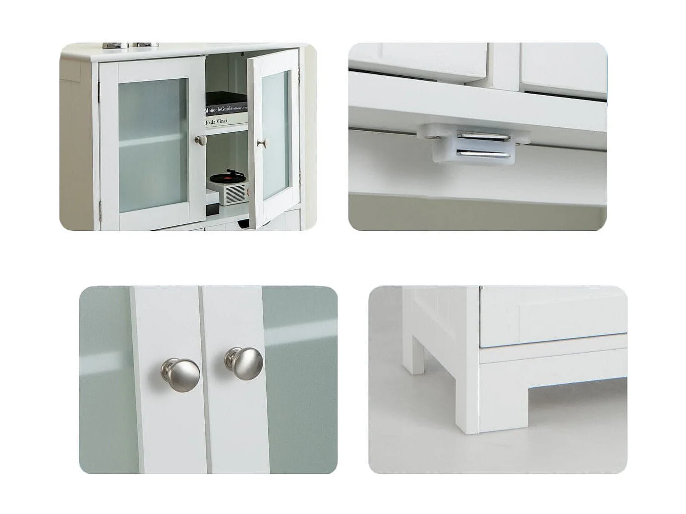 Credenza in legno Cassettiera per cucina - Bianco, 60x30x128 cm, MDF, vetro temperato, automontante