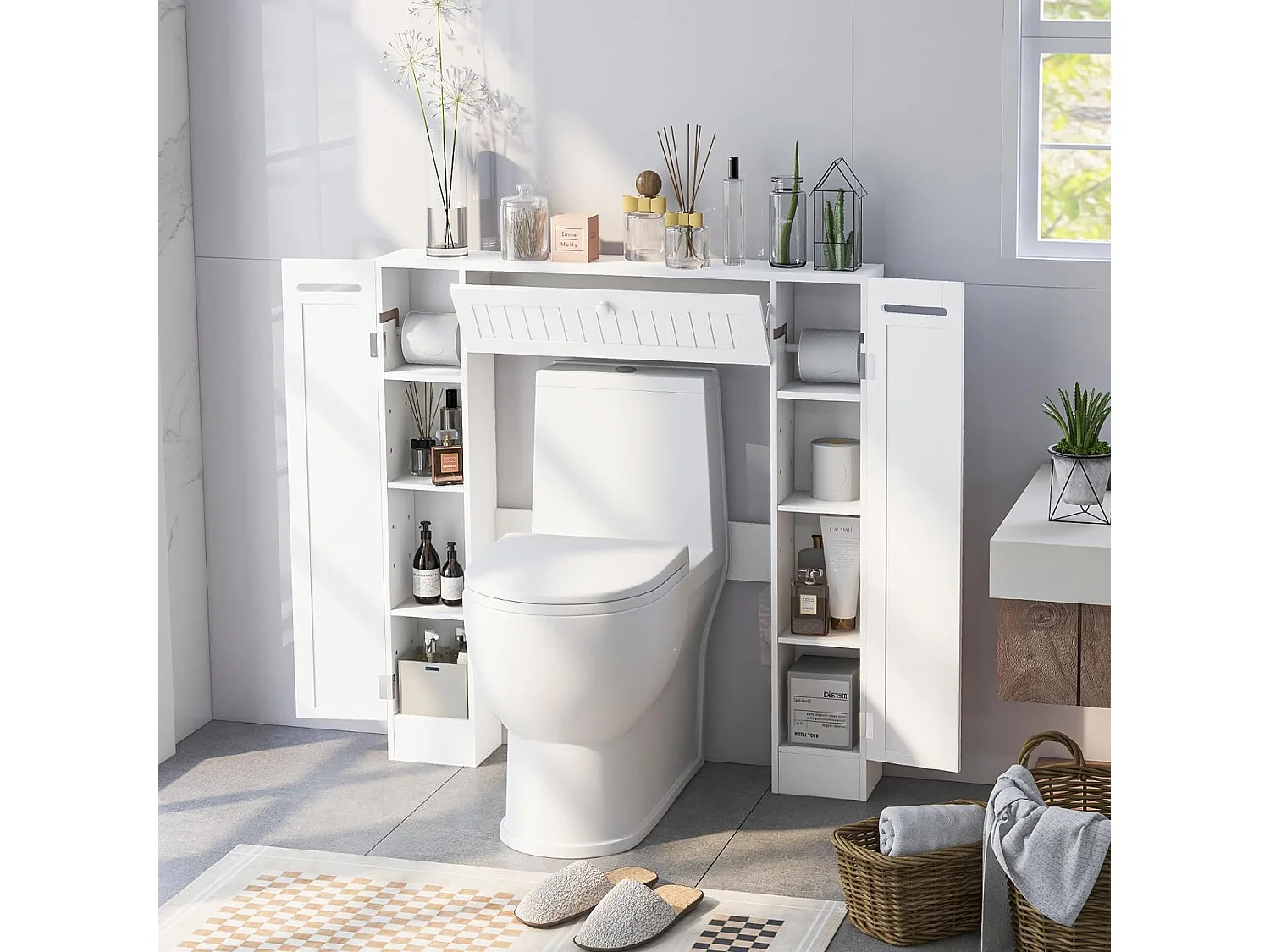 Badschrank mit Toilettenpapierhalter