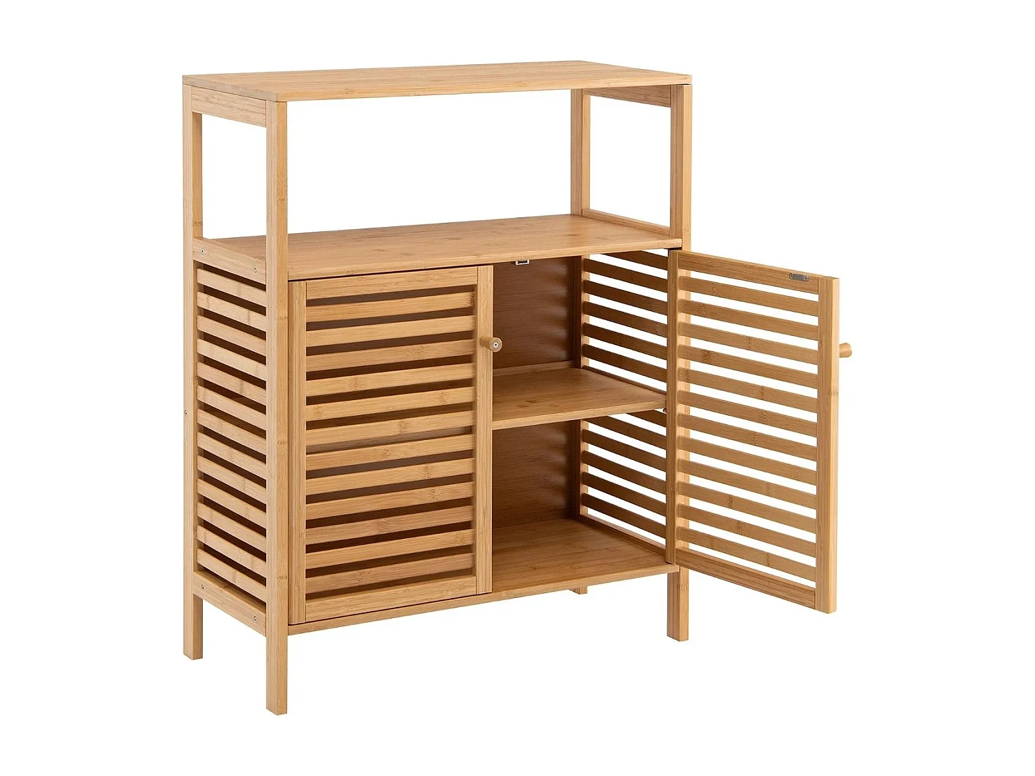 Mobile da bagno in bambù con ripiano aperto e doppie porte, Organizzatore di stoccaggio per cucina Naturale