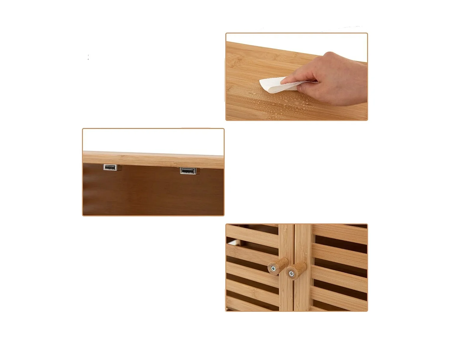 Mobile da bagno in bambù con ripiano aperto e doppie porte, Organizzatore di stoccaggio per cucina Naturale