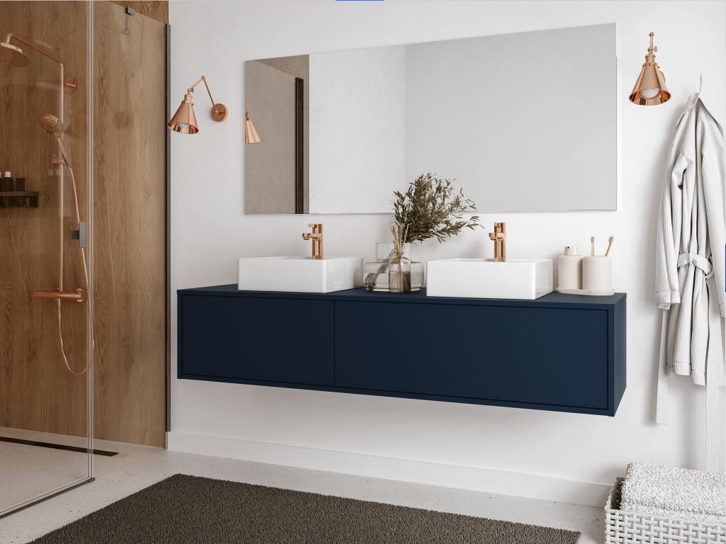 Waschbeckenunterschrank hängend - Dunkelblau - 150 cm - ISAURE II günstig online kaufen