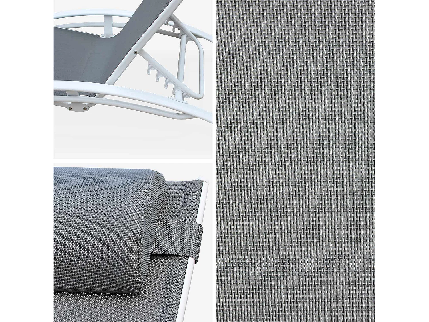 Toile de remplacement pour bain de soleil LOUISA. en aluminium et textilène. avec têtière - Gris/blanc