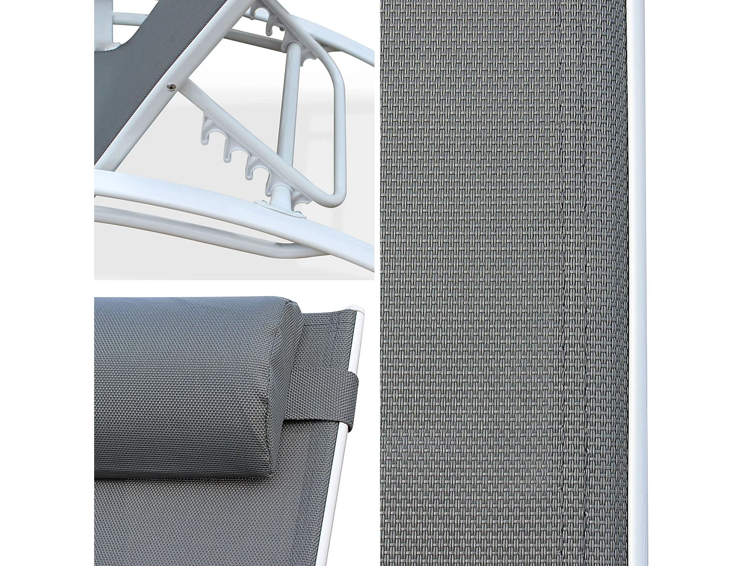 Toile de remplacement pour bain de soleil LOUISA. en aluminium et textilène. avec têtière - Gris/blanc