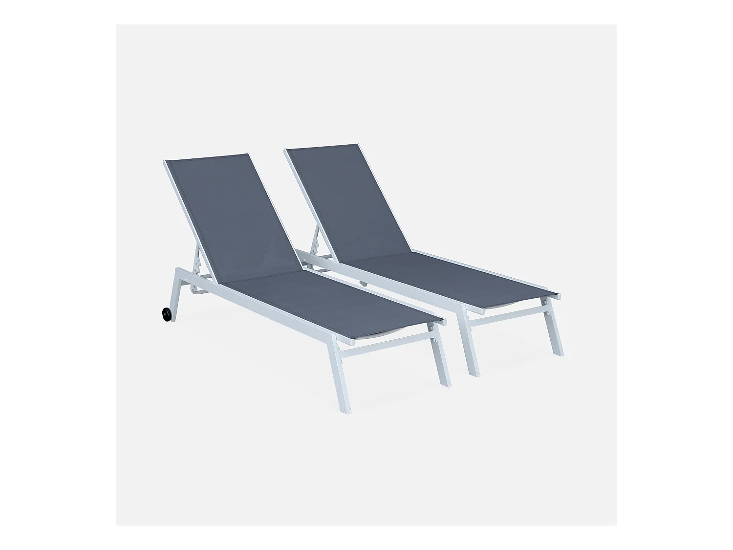 Tumbona de aluminio de multiposición con ruedas, set de 2 blanco