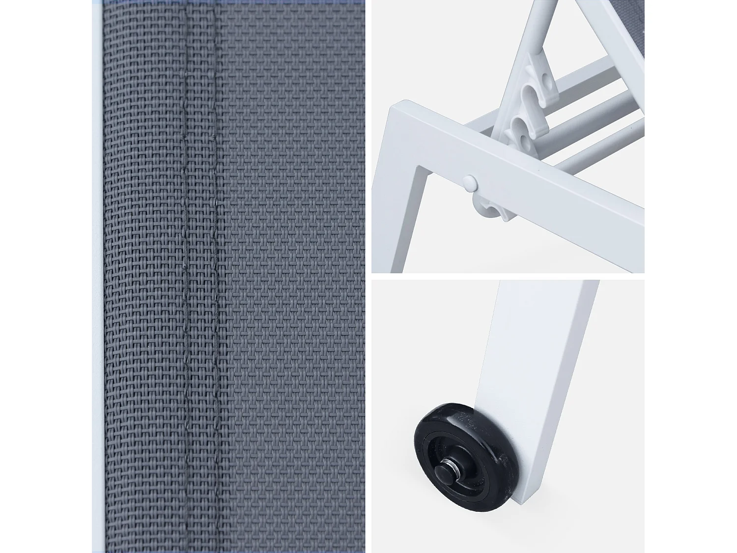 Tumbona de aluminio de multiposición con ruedas, set de 2 blanco