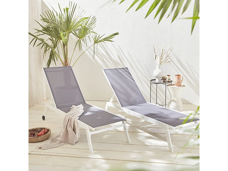 Set di 2 lettini prendisole in alluminio e textilene multiposizione,