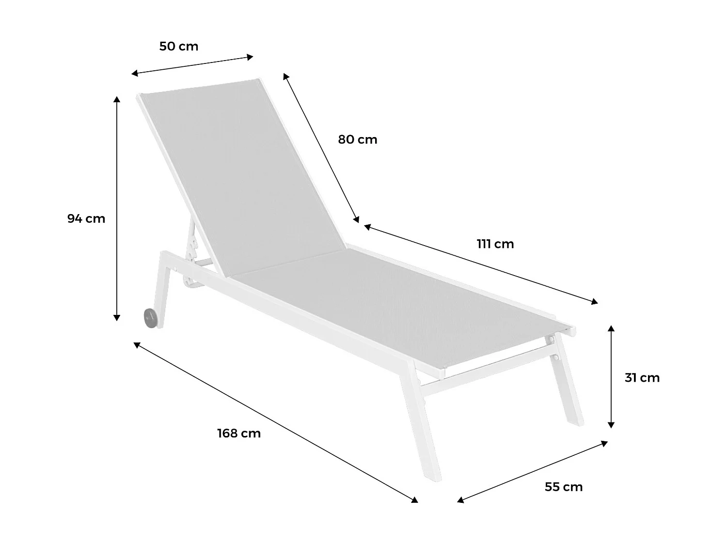 Lot de 2 bains de soleil ELSA en aluminium blanc et textilène taupe. transats multi positions avec roulettes
