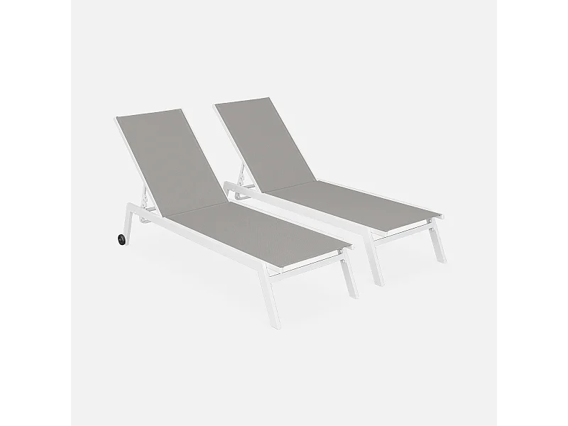 Tumbona de aluminio de multiposición con ruedas, set de 2 blanco
