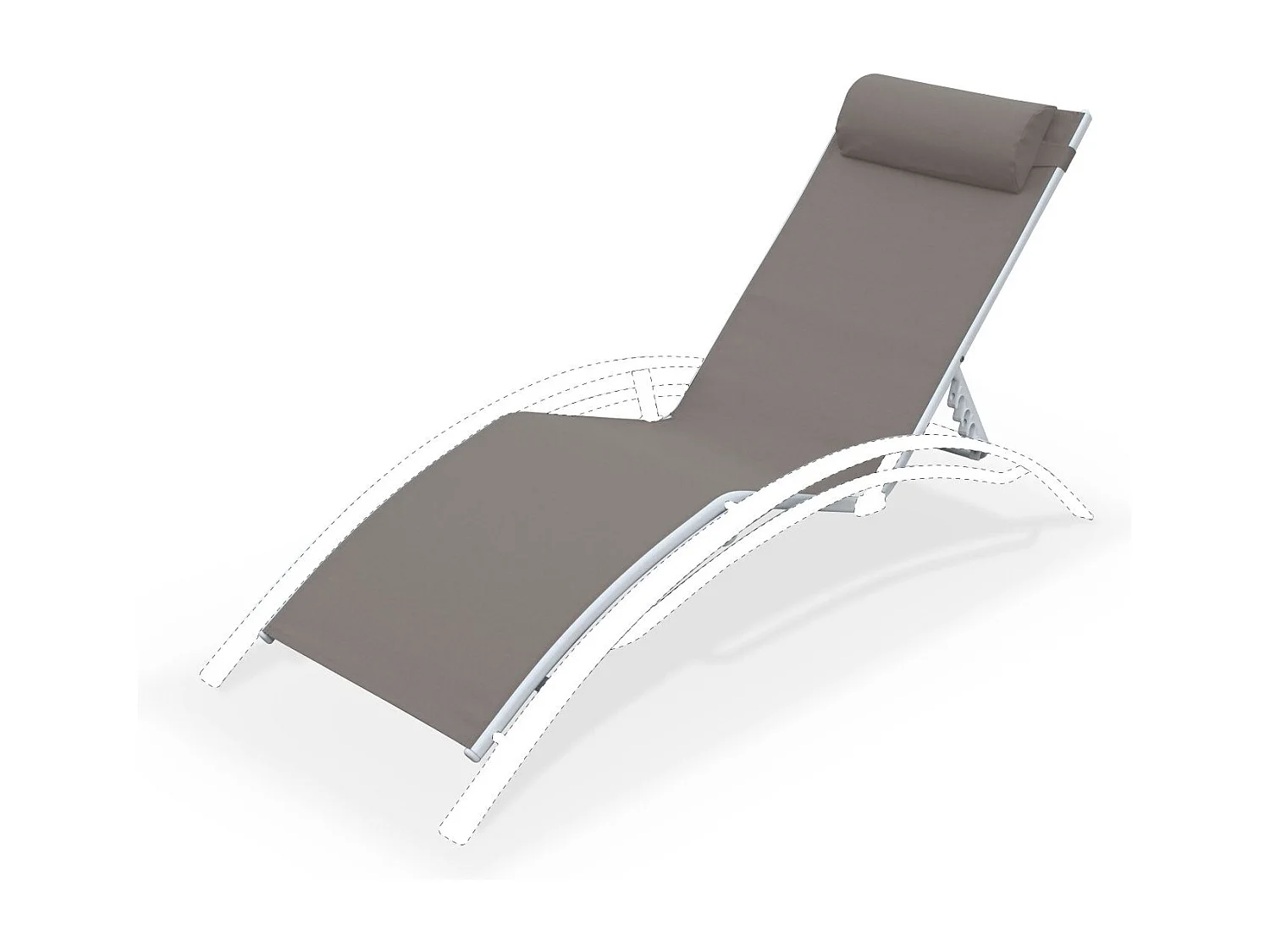 Toile de remplacement pour bain de soleil LOUISA. en aluminium et textilène. avec têtière - Taupe/blanc