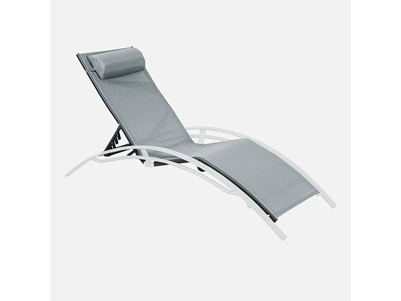 Toile de remplacement pour bain de soleil LOUISA. en aluminium et textilène. avec têtière - Gris/Anthracite