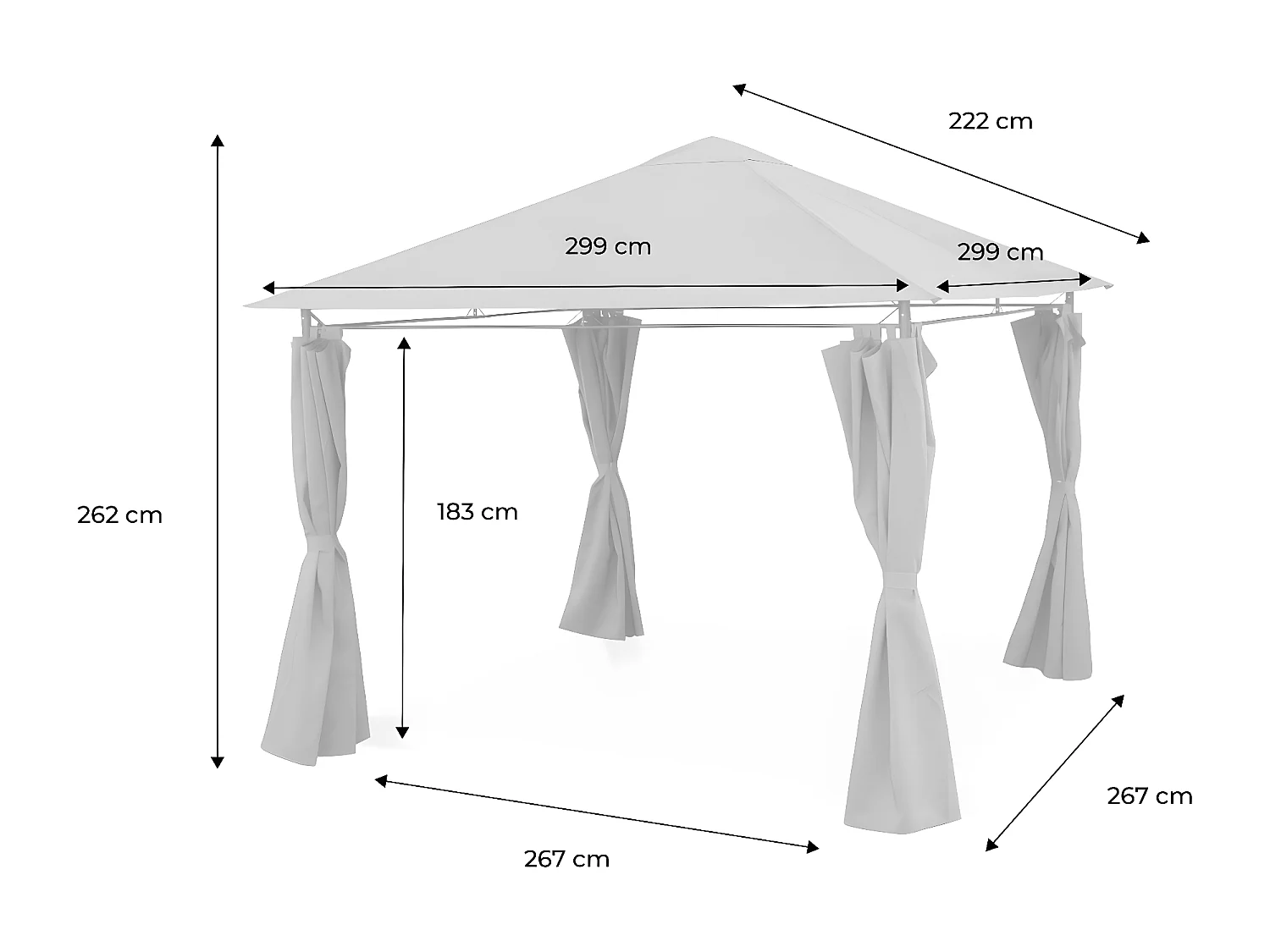 3x3m pergola da giardino  struttura in alluminio con tende scorrevoli,