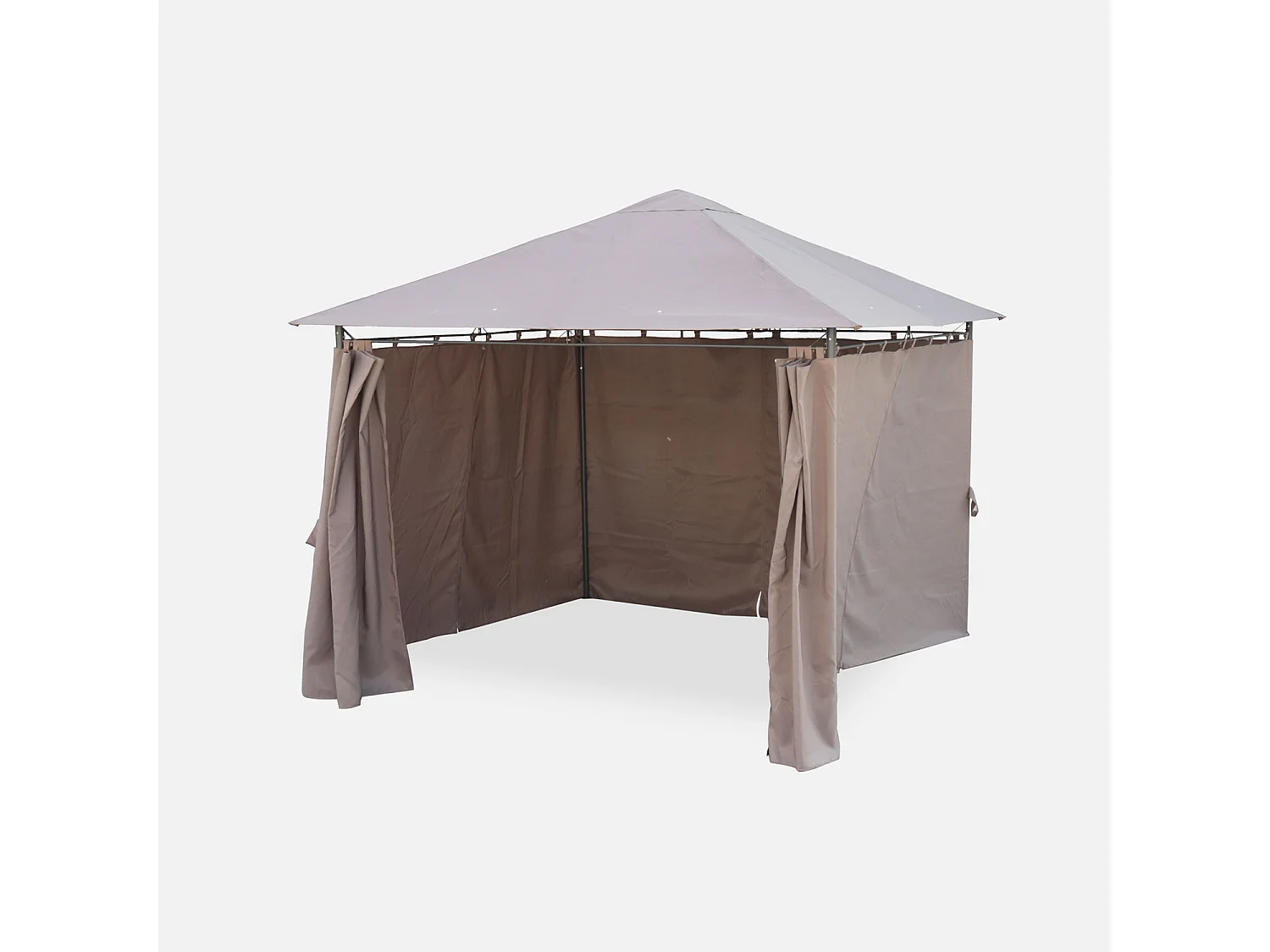 Tonnelle 3x3 m - Elusa - Toile taupe - Pergola avec rideaux. tente de jardin. barnum. chapiteau. réception