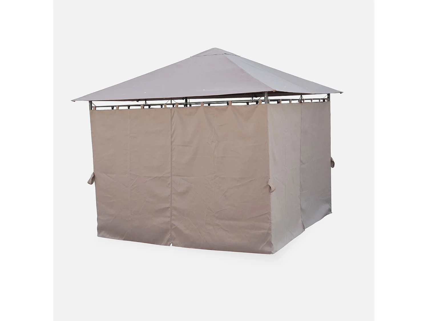 Tonnelle 3x3 m - Elusa - Toile taupe - Pergola avec rideaux. tente de jardin. barnum. chapiteau. réception