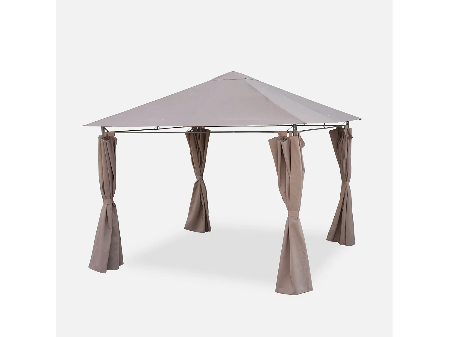 Tonnelle 3x3 m - Elusa - Toile taupe - Pergola avec rideaux. tente de jardin. barnum. chapiteau. réception