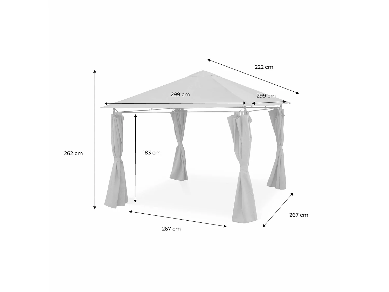 Gazebo da giardino 3x3m struttura in alluminio con tende scorrevoli Talpa - 299x299x262 cm