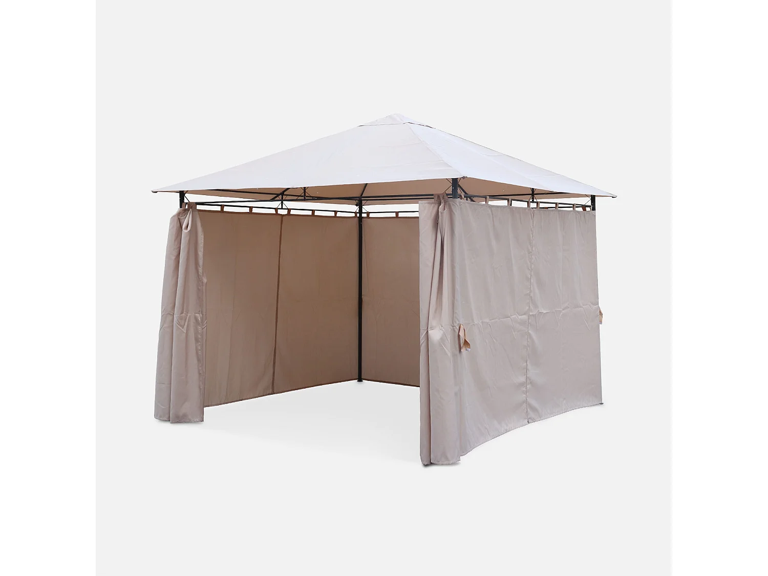 Tonnelle 3x3 m - Elusa - Toile beige - Pergola avec rideaux. tente de jardin. barnum. chapiteau. réception