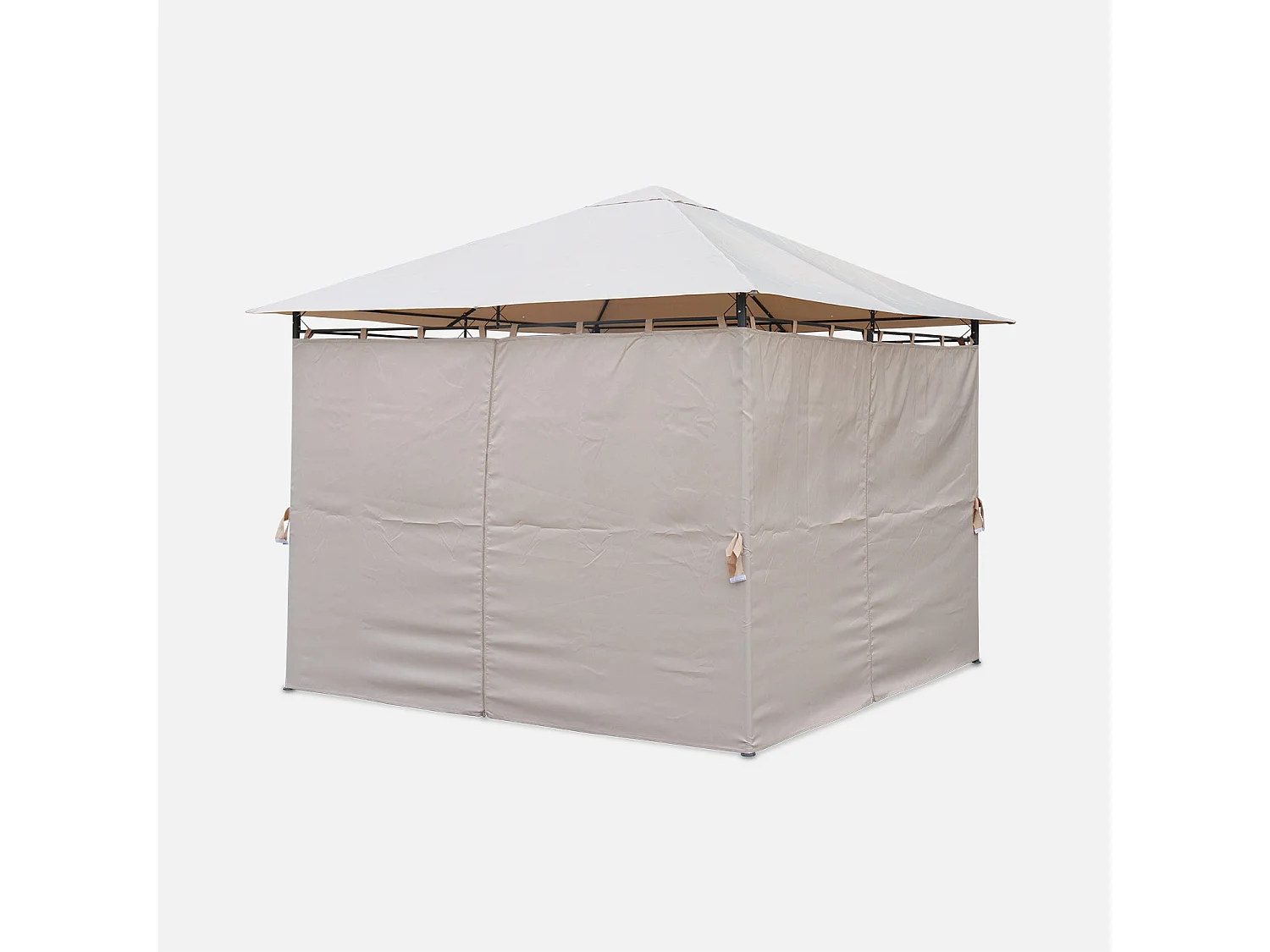 Tonnelle 3x3 m - Elusa - Toile beige - Pergola avec rideaux. tente de jardin. barnum. chapiteau. réception