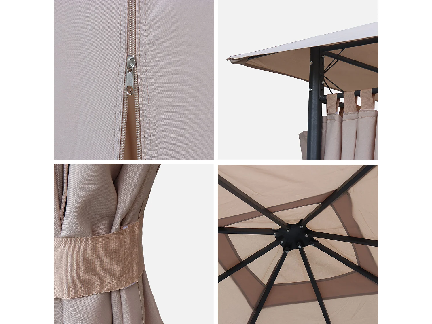 Tonnelle 3x3 m - Elusa - Toile beige - Pergola avec rideaux. tente de jardin. barnum. chapiteau. réception