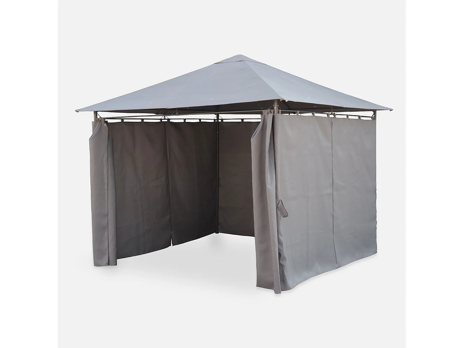 Tonnelle 3x3 m - Elusa - Toile grise - Pergola avec rideaux. tente de jardin. barnum. chapiteau. réception