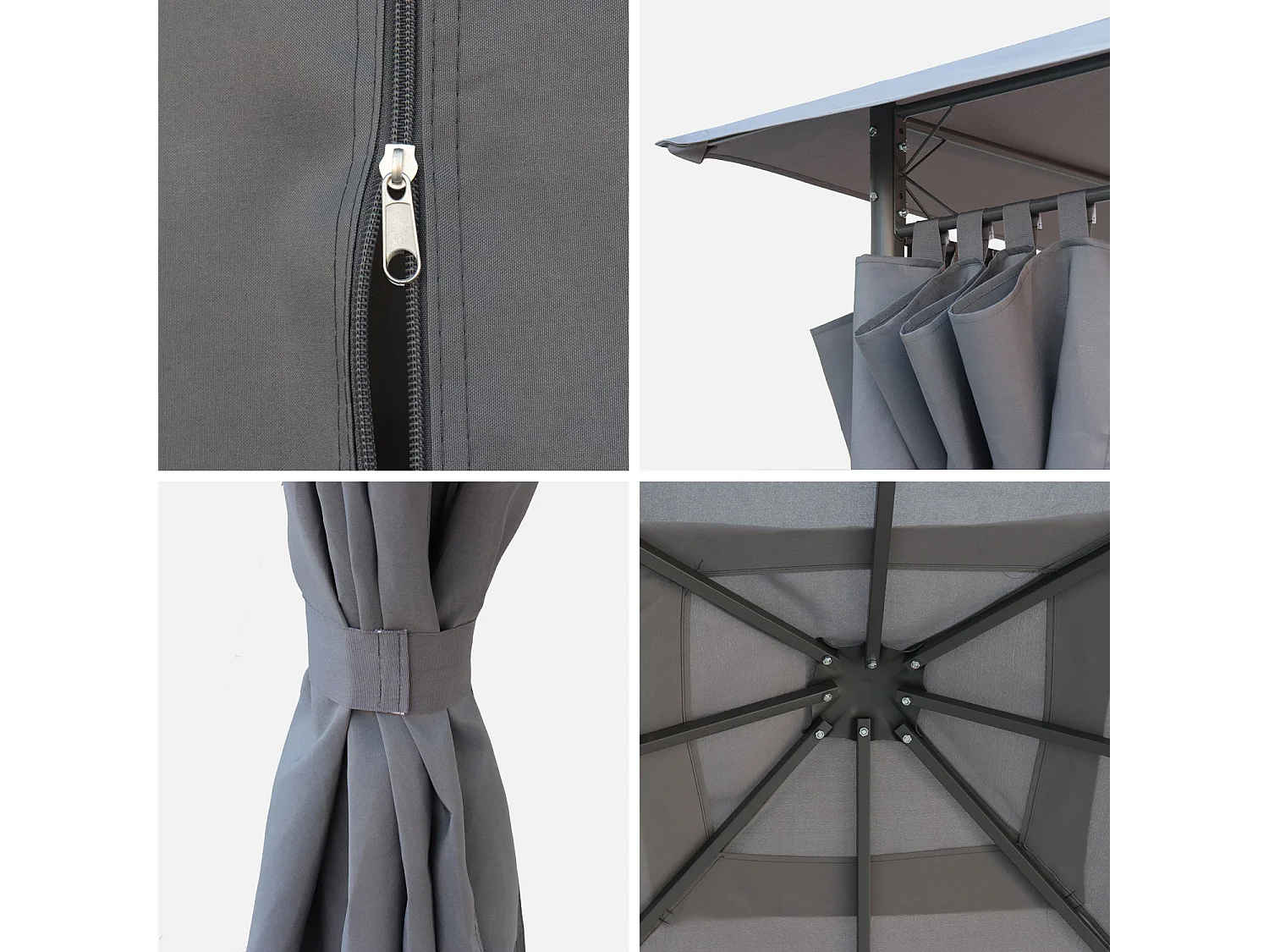 Tonnelle 3x3 m - Elusa - Toile grise - Pergola avec rideaux. tente de jardin. barnum. chapiteau. réception