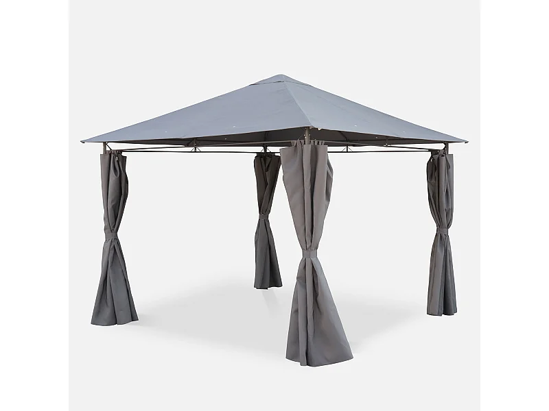 Tonnelle 3x3 m - Elusa - Toile grise - Pergola avec rideaux. tente de jardin. barnum. chapiteau. réception