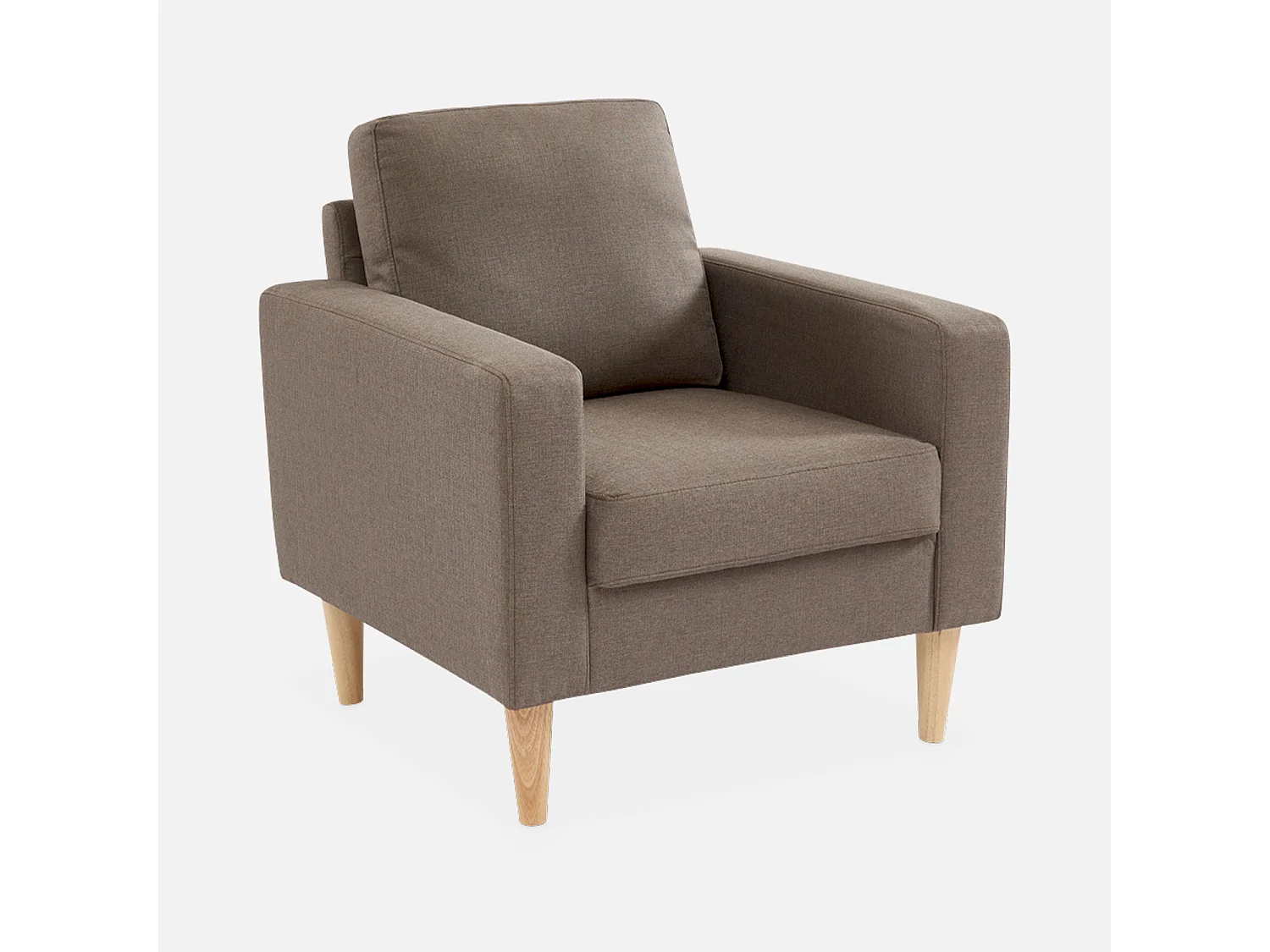 Poltrona scandinava in legno e tessuto, marrone