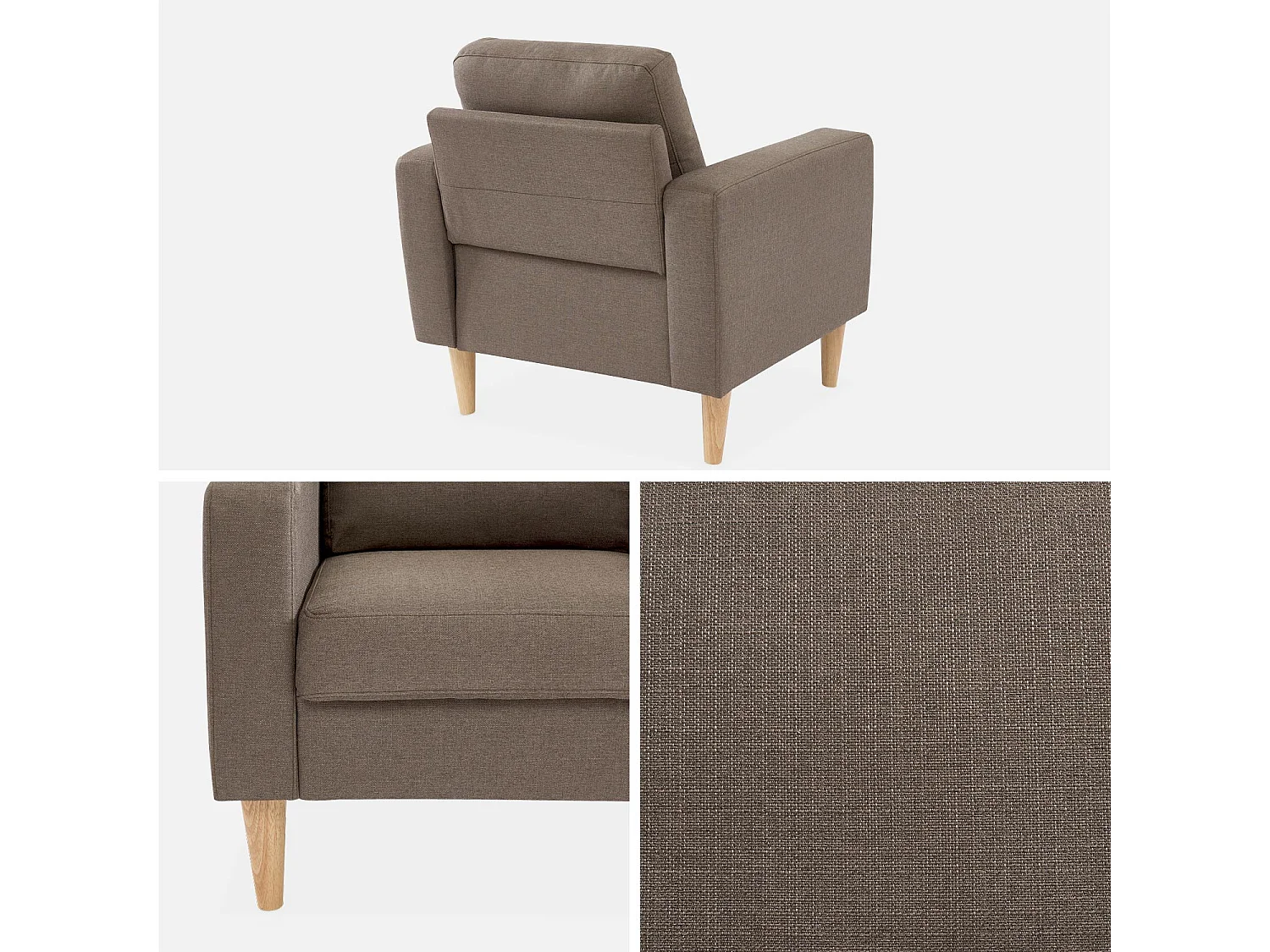 Poltrona scandinava in legno e tessuto, marrone