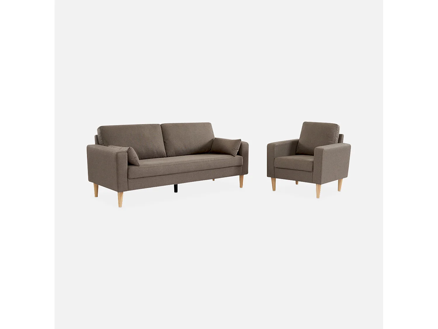 Poltrona scandinava in legno e tessuto, marrone