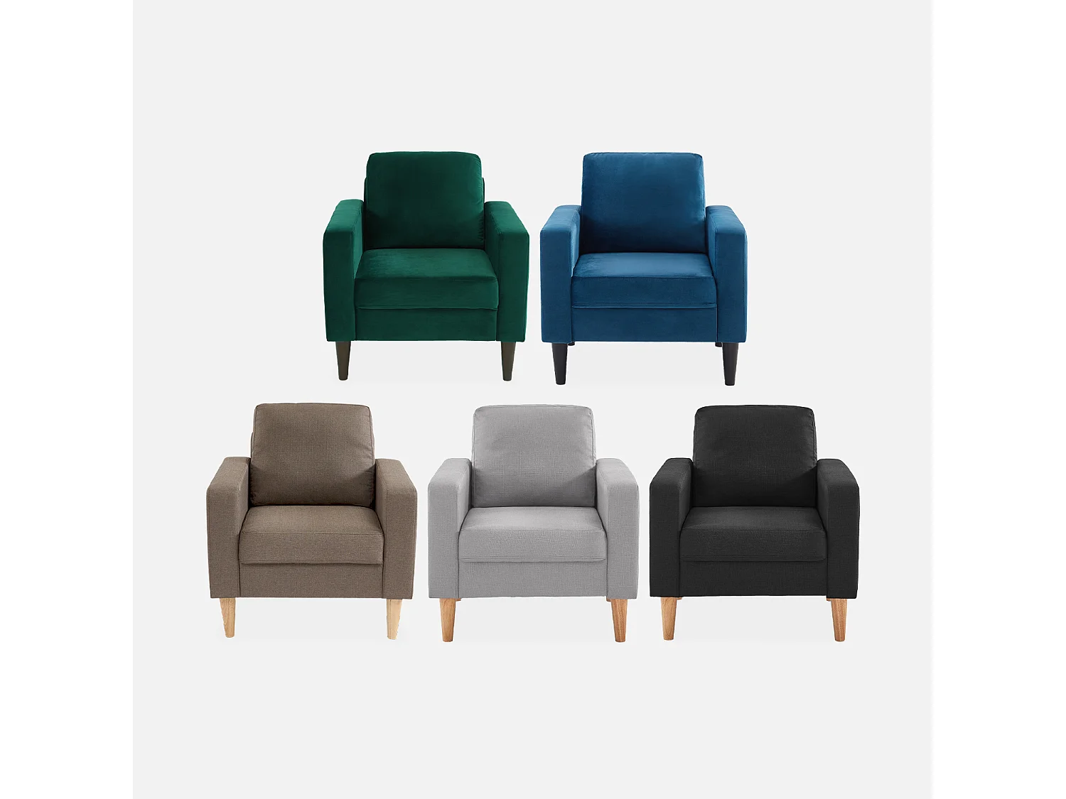 Sillón vintage de terciopelo con patas de madera verde ingles