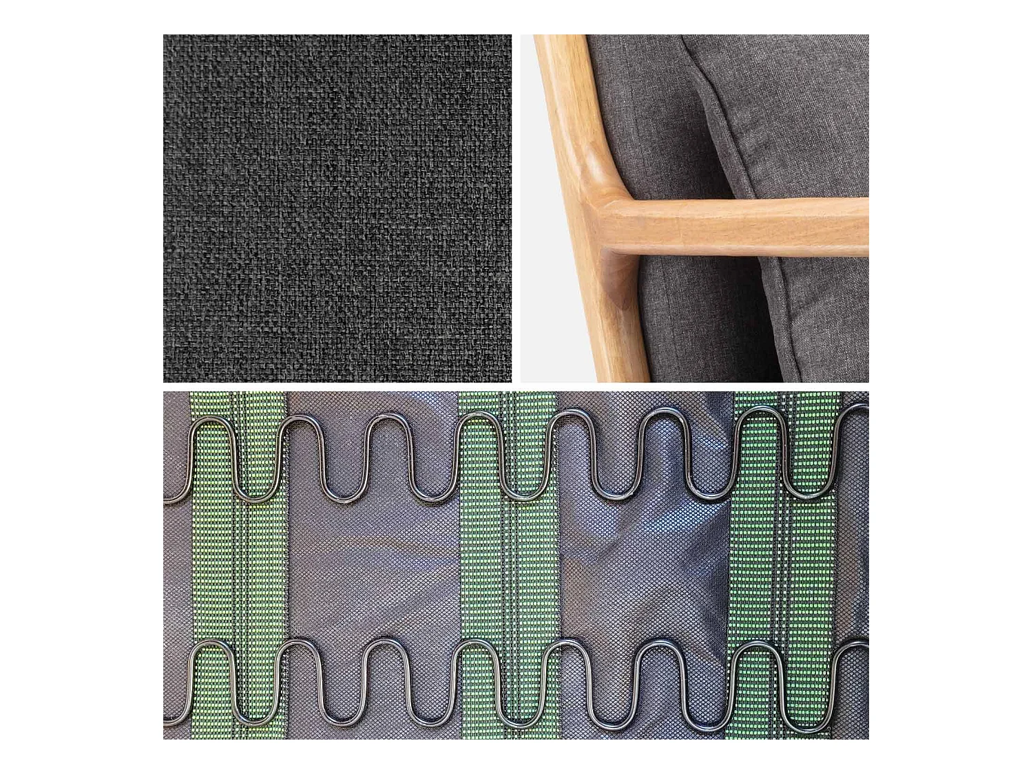 Poltrona scandinava in legno e tessuto con braccioli, grigio scuro