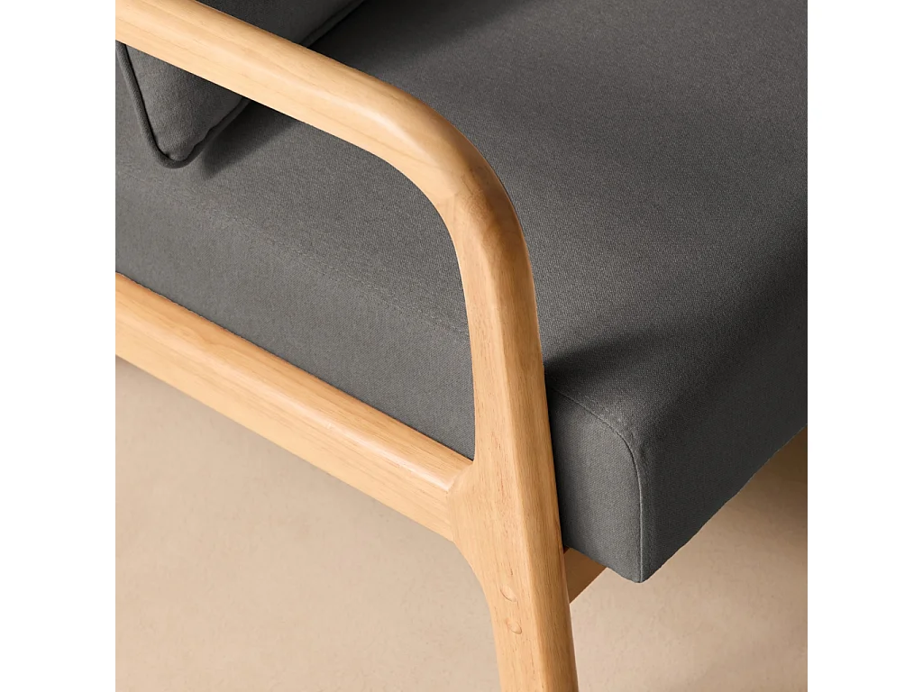 Poltrona scandinava in legno e tessuto con braccioli Grigio scuro - 65x80x79 cm