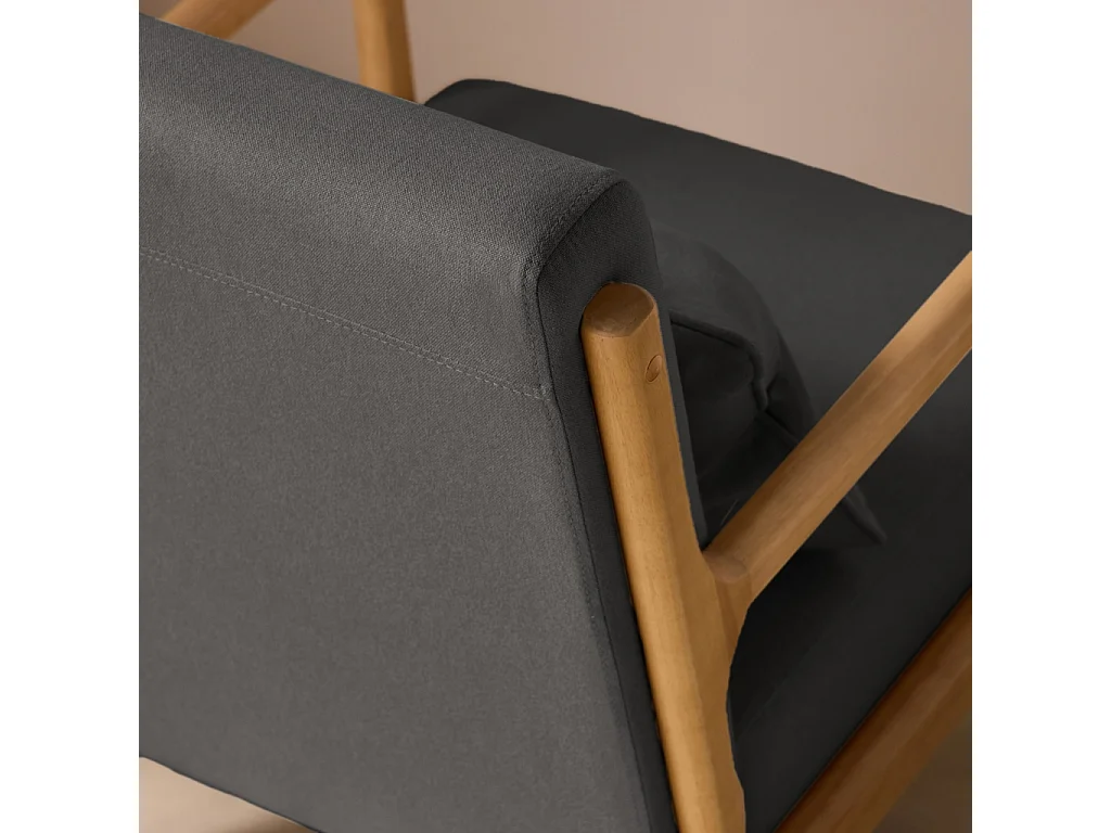 Poltrona scandinava in legno e tessuto con braccioli Grigio scuro - 65x80x79 cm