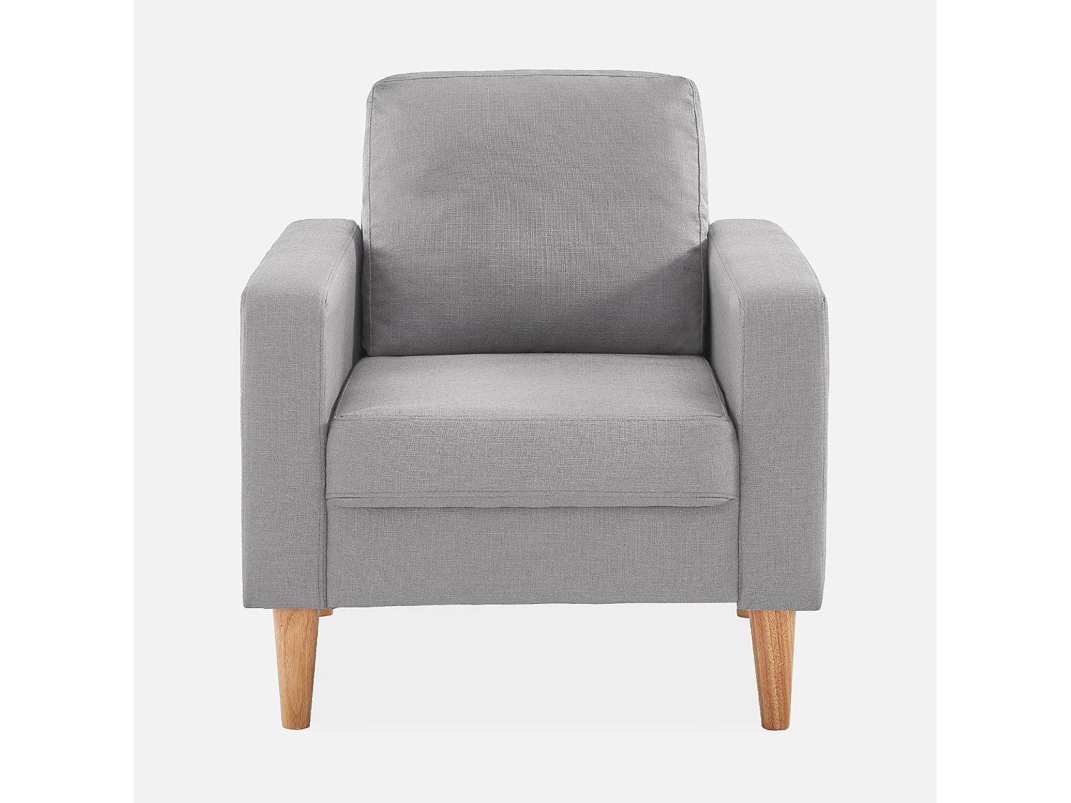 Poltrona scandinava in legno e tessuto, grigio chiaro