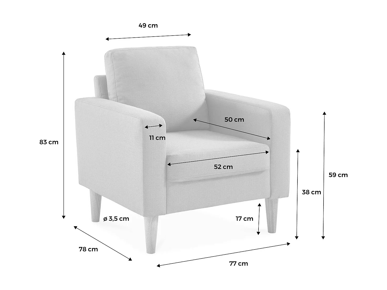 Poltrona scandinava in legno e tessuto, grigio chiaro