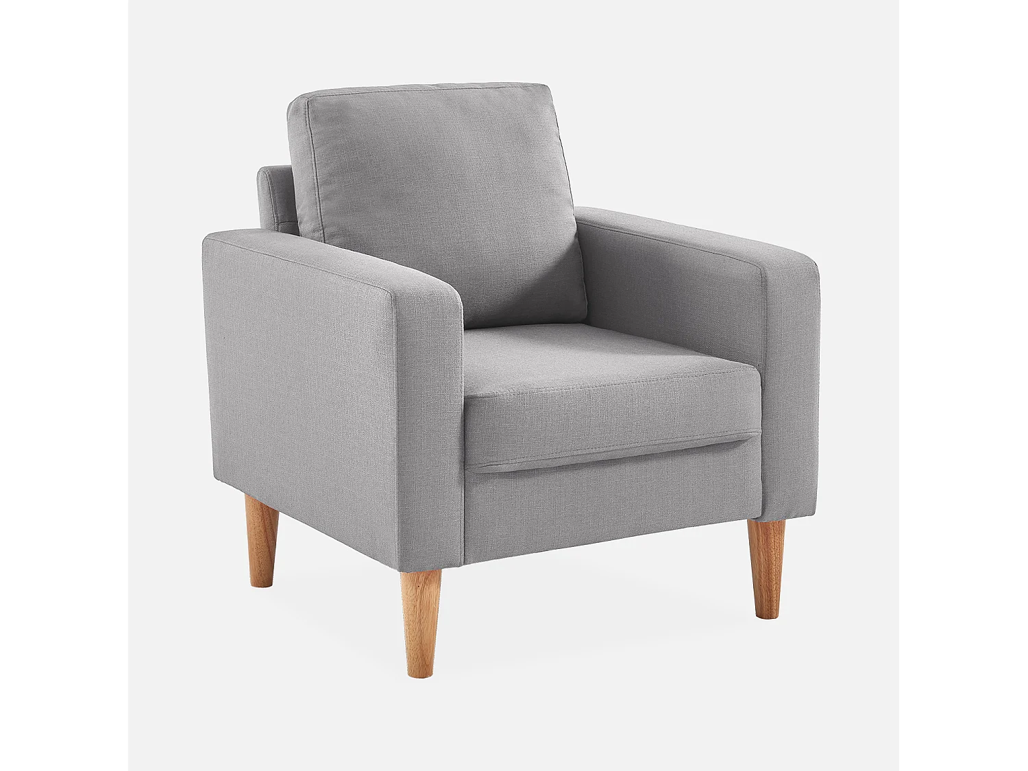 Poltrona scandinava in legno e tessuto, grigio chiaro
