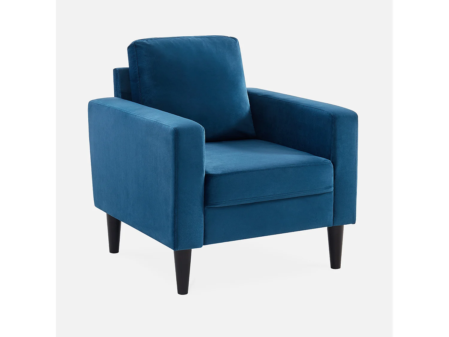 Sillón vintage de terciopelo con patas de madera azul