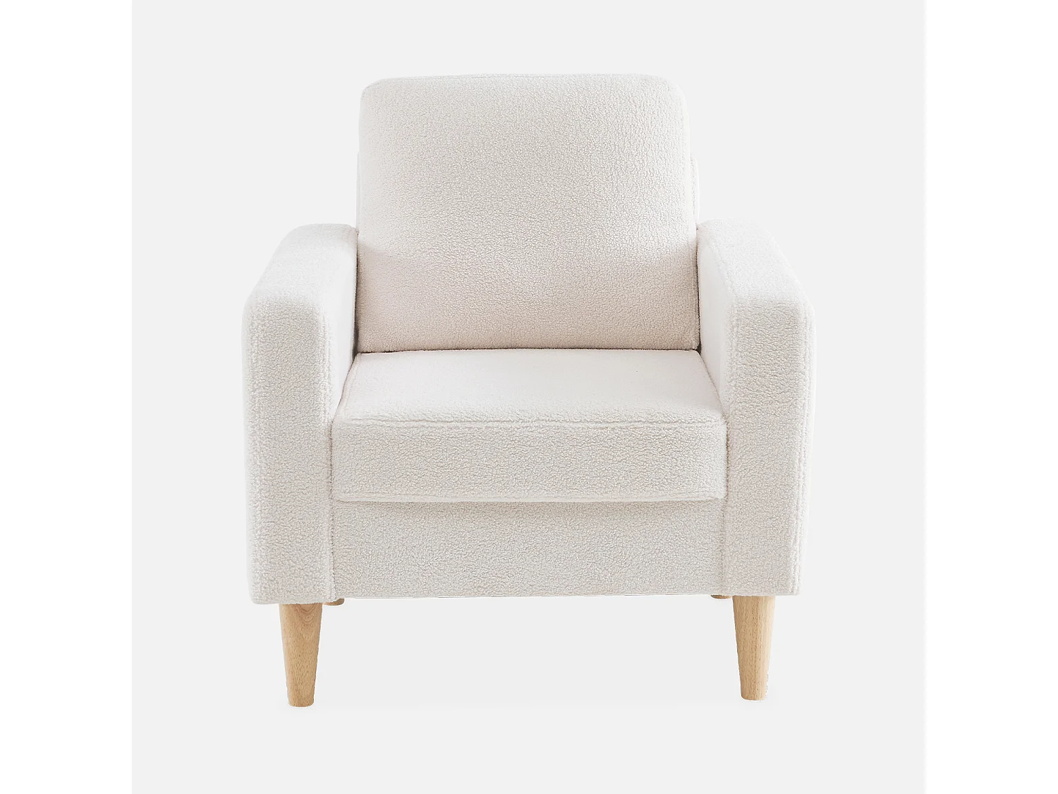 Fauteuil à bouclettes crème. scandinave  - Bjorn - Canapé 1 place fixe droit pieds bois