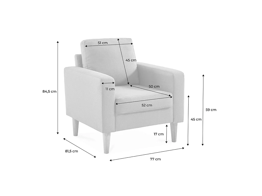 Fauteuil à bouclettes crème. scandinave  - Bjorn - Canapé 1 place fixe droit pieds bois