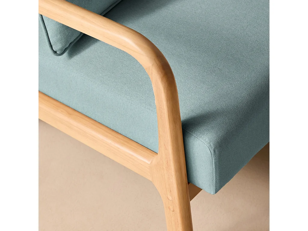 Poltrona scandinava in legno e tessuto con braccioli Blu - 65x80x79 cm