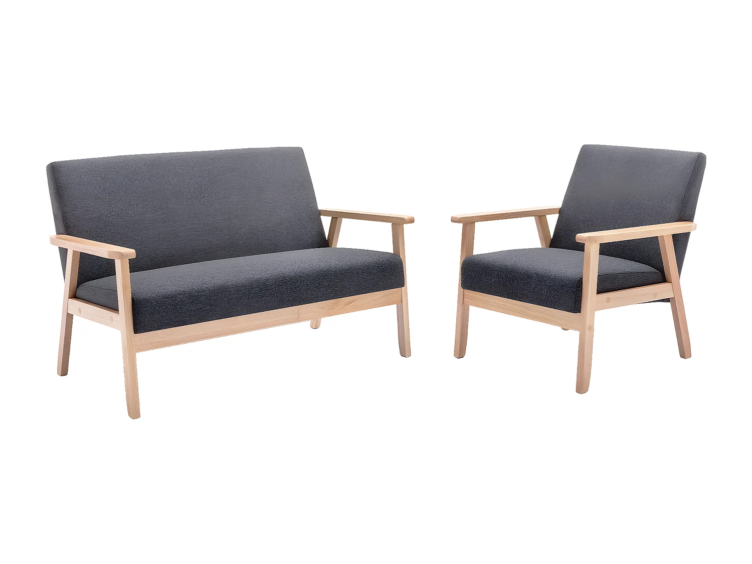 Sillón estilo escandinavo de madera y tela gris oscuro