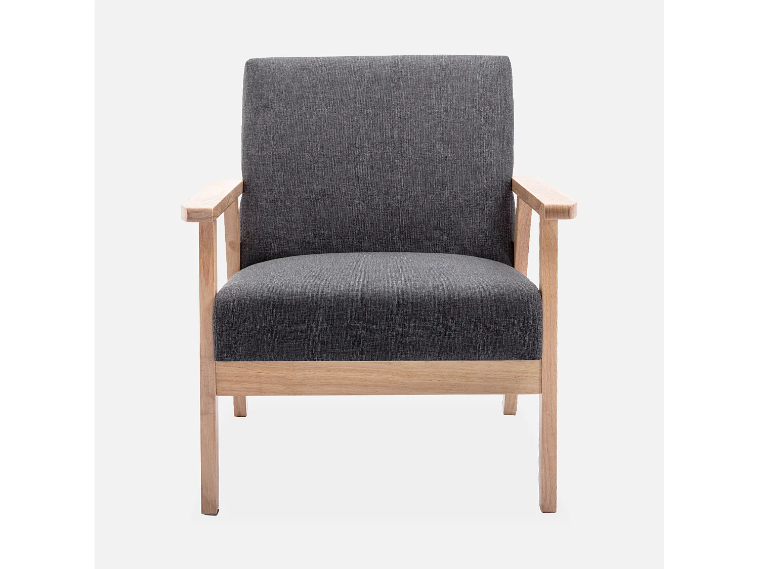 Fauteuil scandinave en bois et tissu gris foncé. Isak. L 64 x P 69.5 x H 73cm