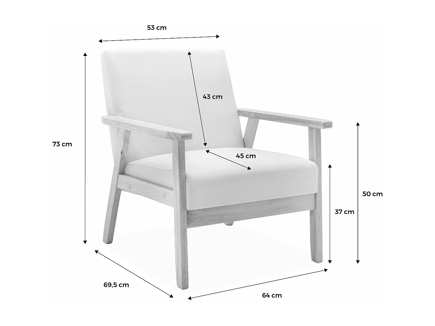 Poltrona scandinava in legno e tessuto bouclé, bouclé bianco