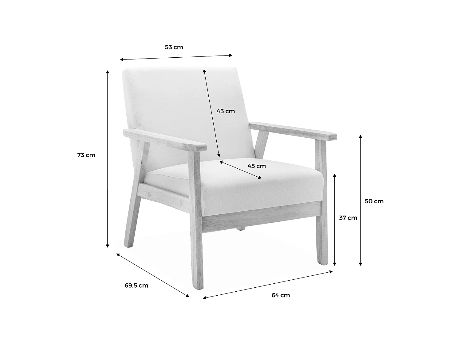 Fauteuil scandinave en bois et tissu bouclette. Isak. L 64 x P 69.5 x H 73cm
