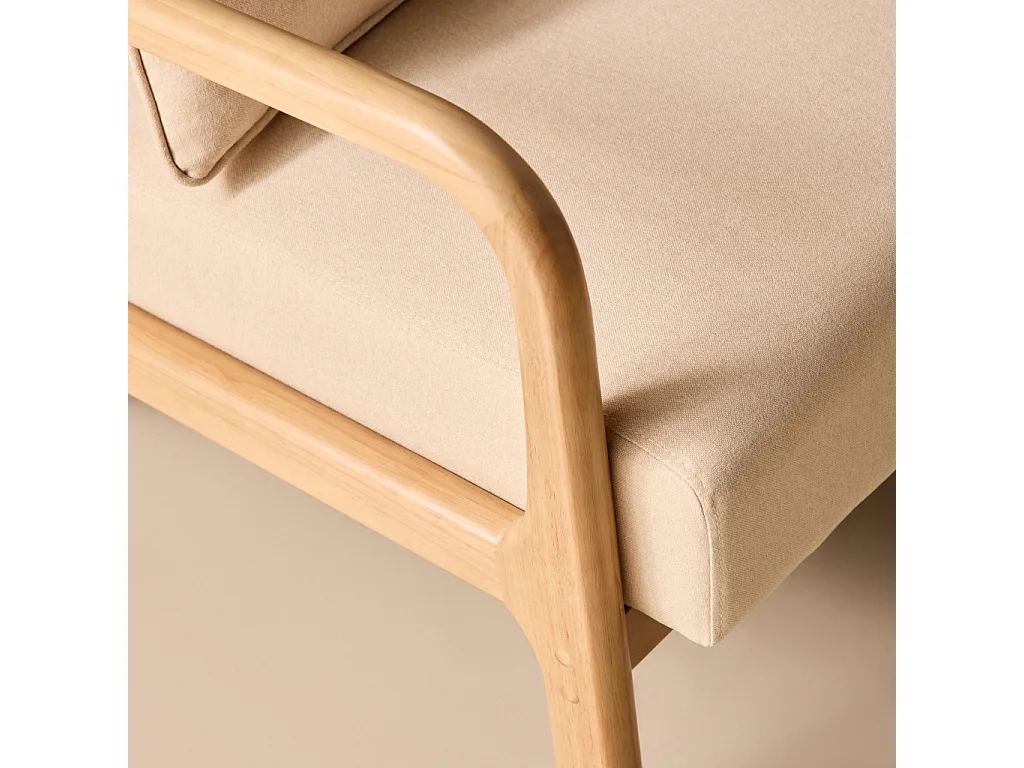 Poltrona scandinava in legno e tessuto con braccioli Beige - 65x80x79 cm