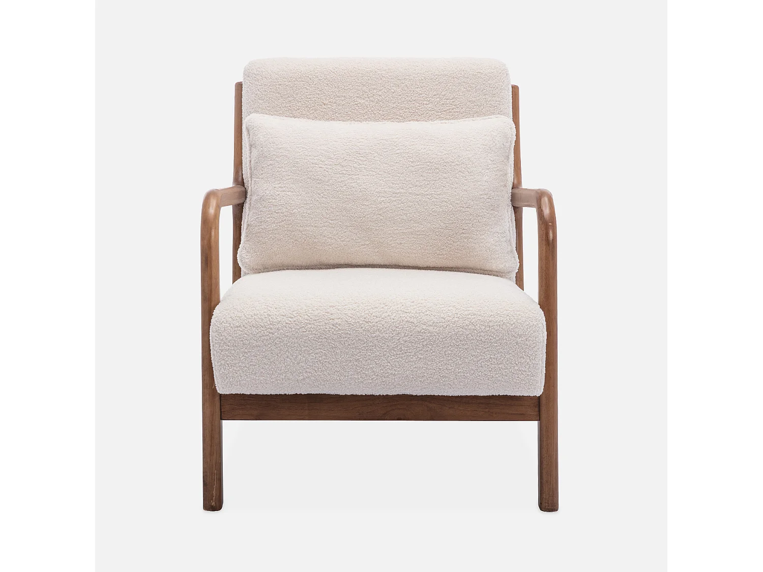 Fauteuil à bouclettes . pieds bois d'hévéa teinté noyer clair. 1 place droit fixe. pieds compas scandinave. structure en bois solide