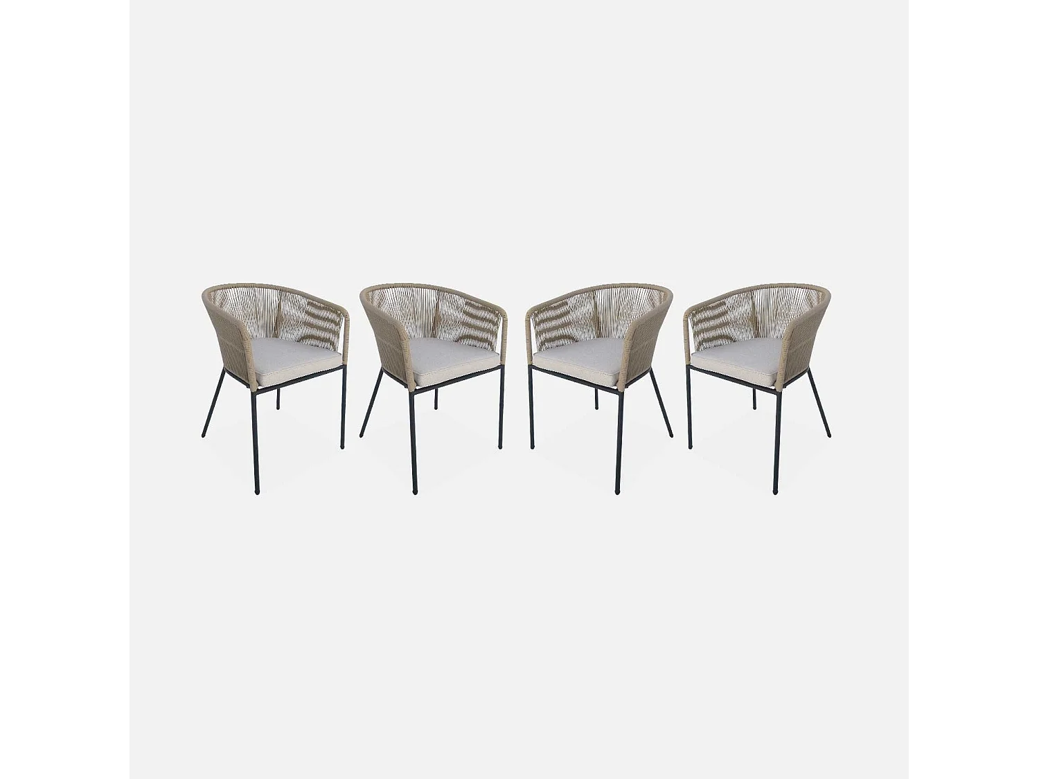 Set 4 sedie in corda e acciaio zincato, beige