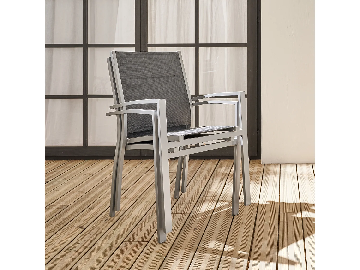 Silla de jardín apilable de aluminio, set de 2 gris
