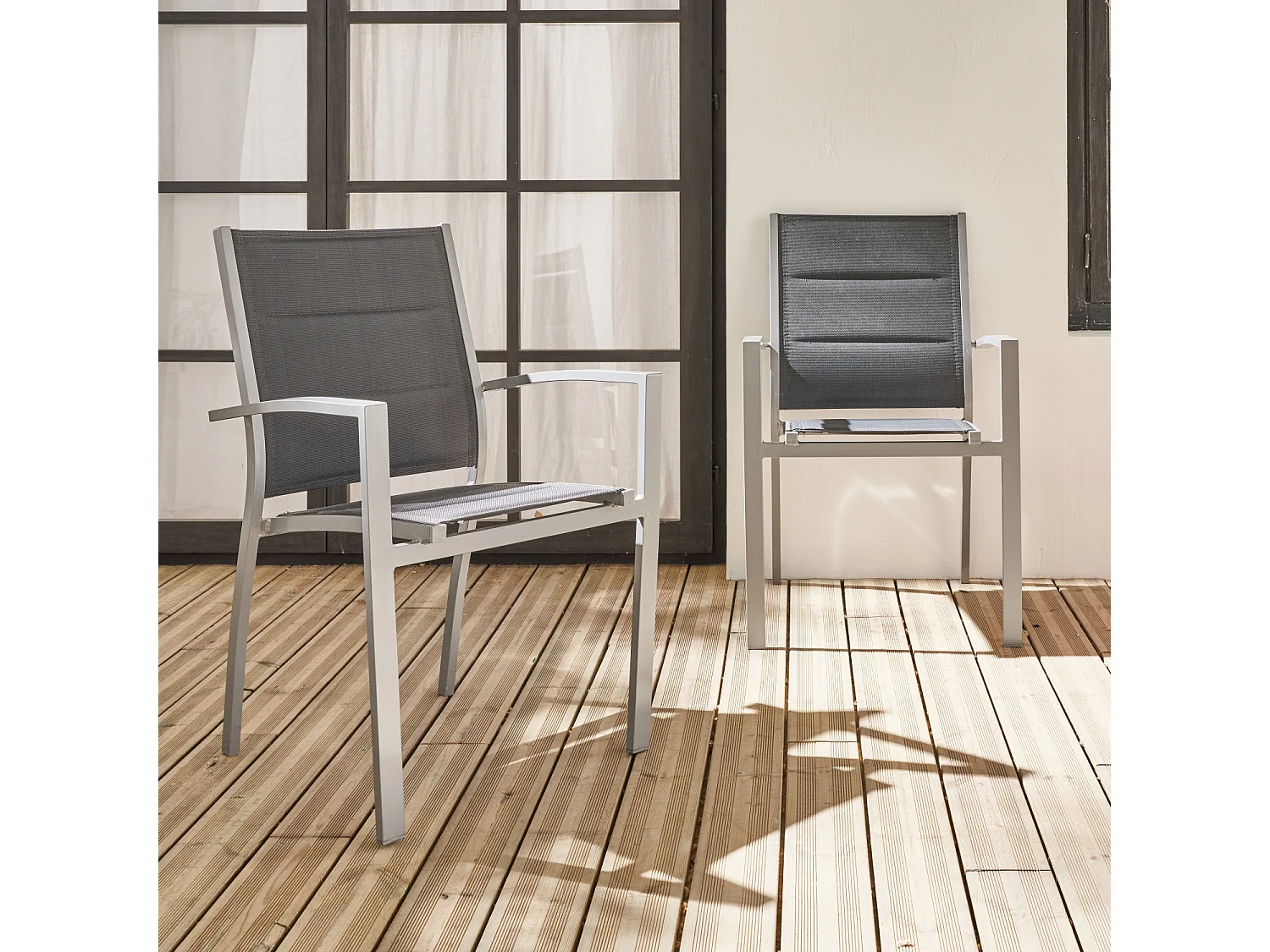 Silla de jardín apilable de aluminio, set de 2 gris