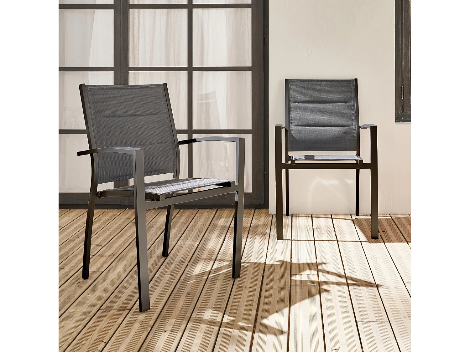 Silla de jardín apilable de aluminio, set de 2 antracita